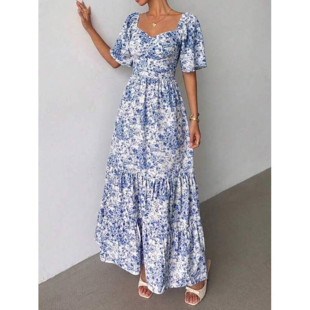 Selianne Short Sleeve Beach Music Festival Ditsy Floral Maxi Dre - Picture 3 of 6